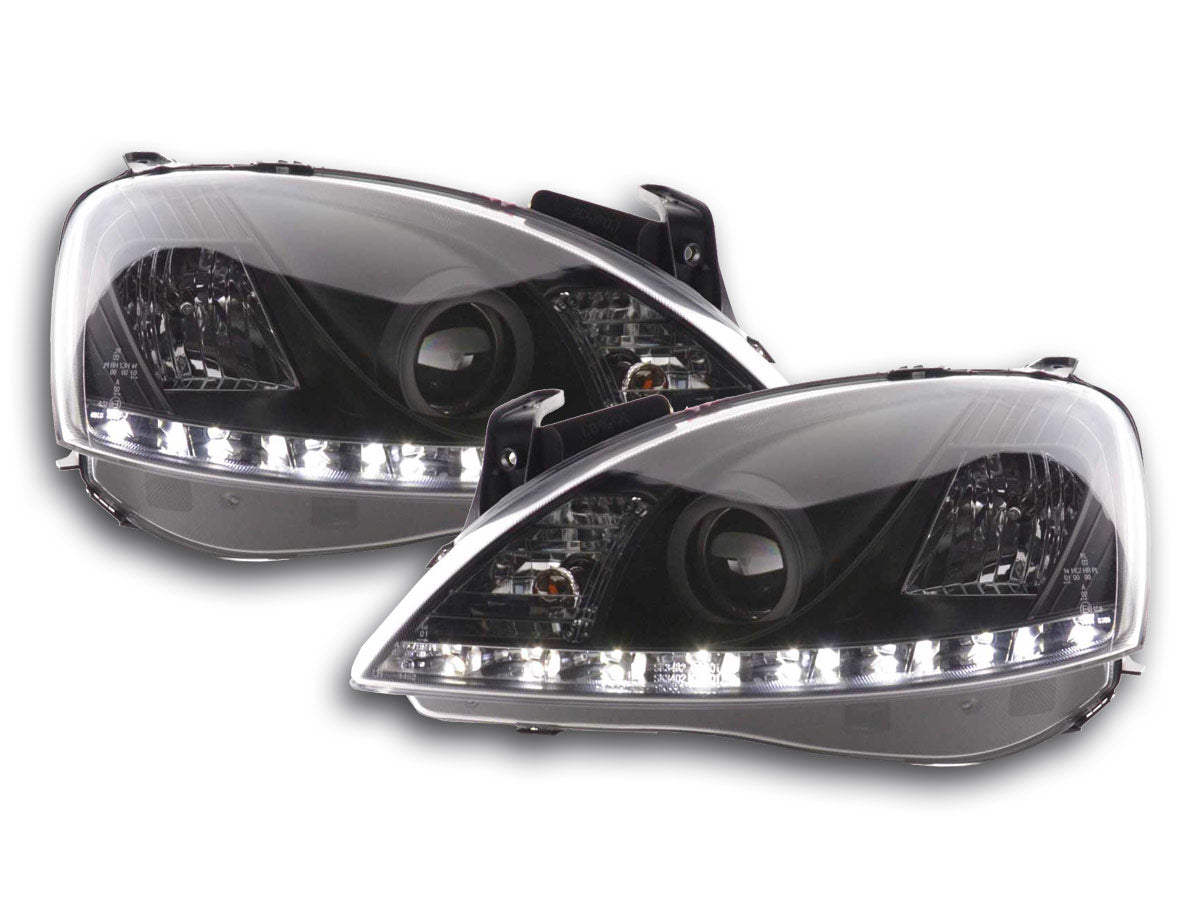 Scheinwerfer Set Daylight LED TFL-Optik Opel Corsa C  01-06 schwarz