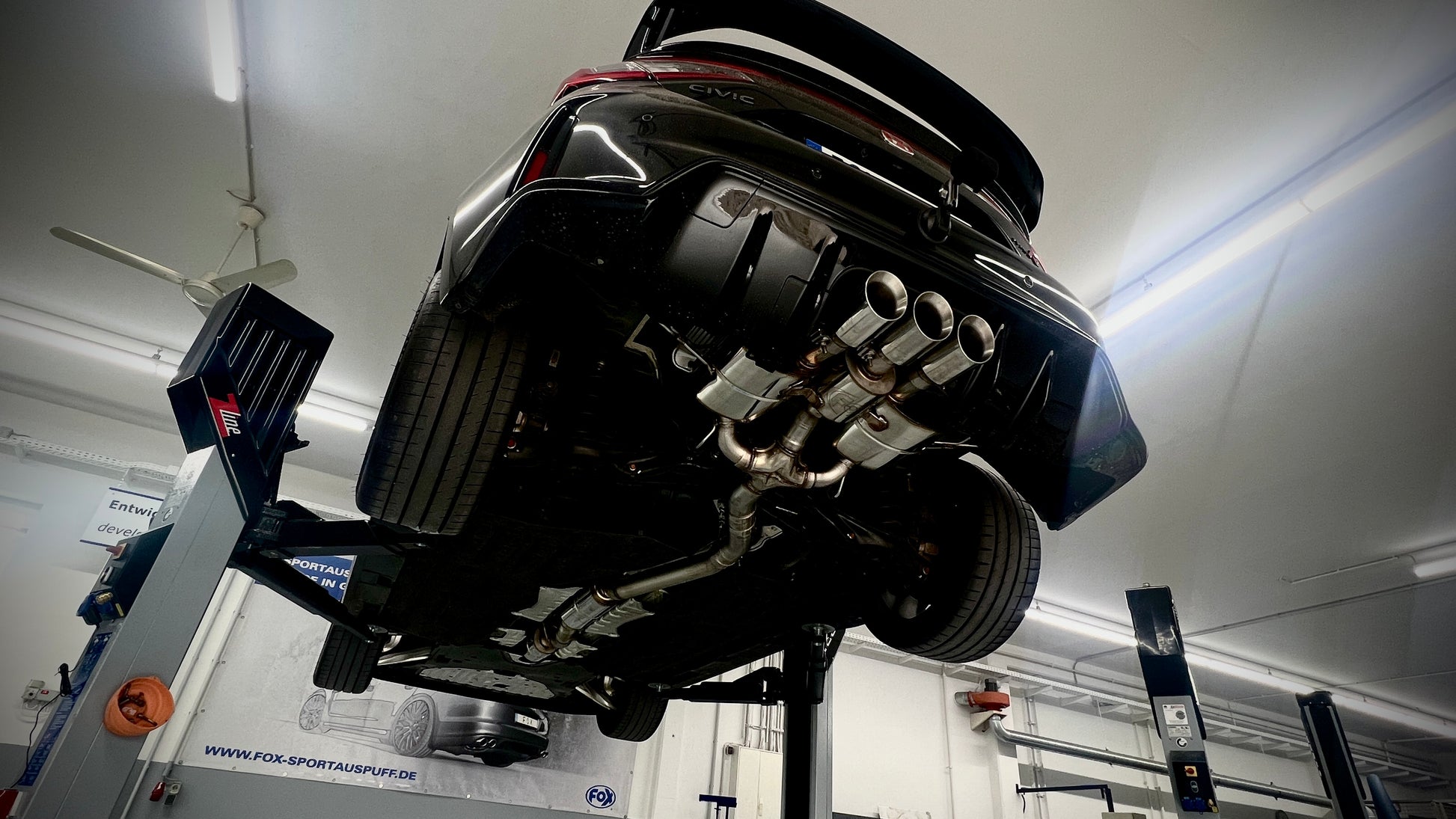 Honda Civic 11 Type R Halbanlage 80mm ab OPF bestehend aus 3 Endschalldämpfer mit 1x Abgasklappe, 1 Mittelschalldämpfer un...