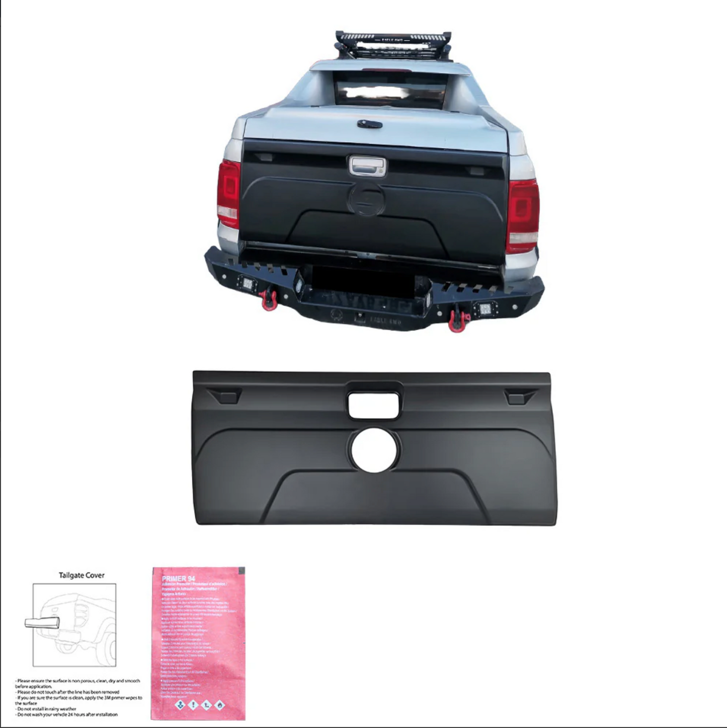 Heckklappenabdeckung passend für VW Amarok MK1-MK1 Facelift 2010-2021 V2 Matt Schwarz