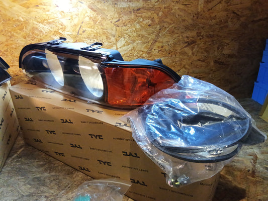SCHEINWERFER Glas Gehäuse Blinker Orange+2x DICHTUNG+2x HALTER passt für BMW E39