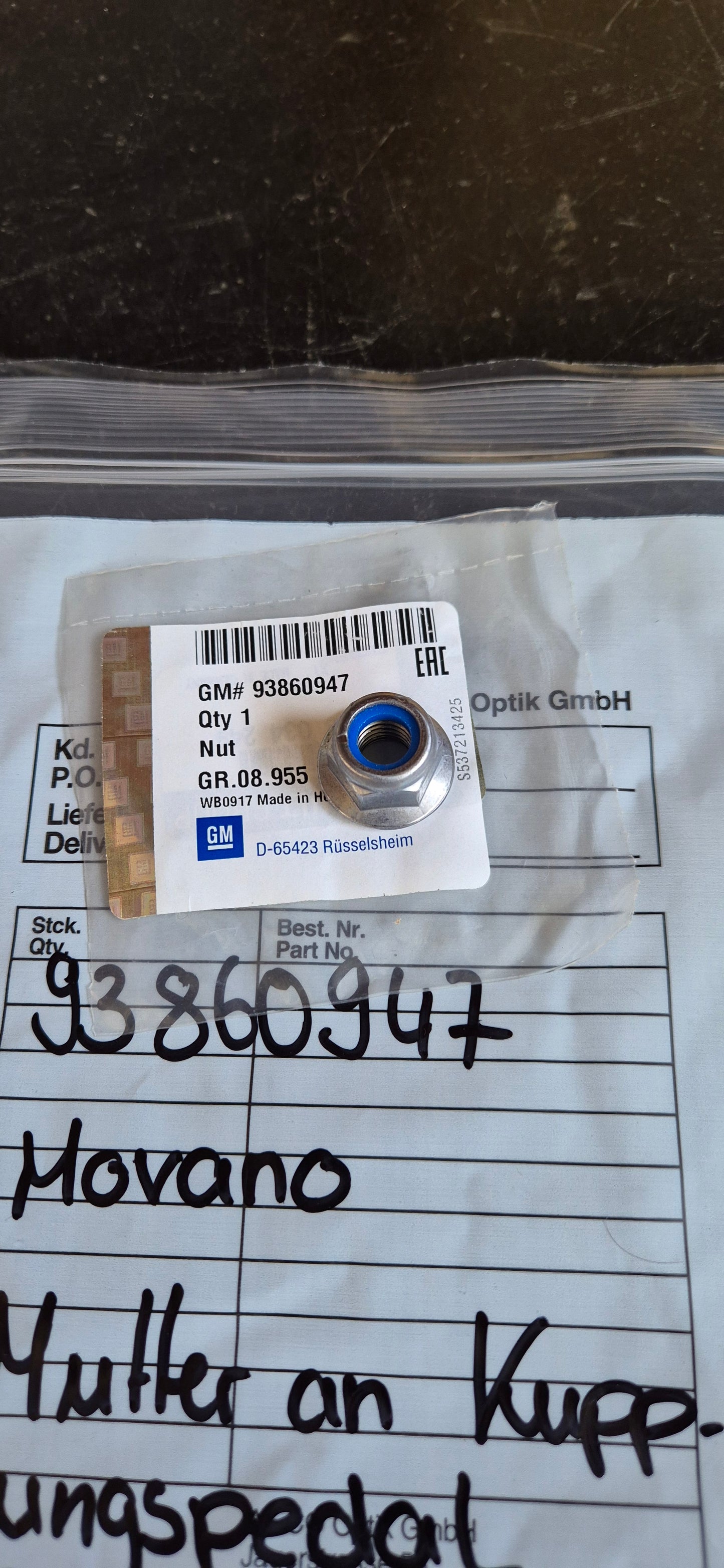 Mutter Kupplungspedal Movano Original GM Neu