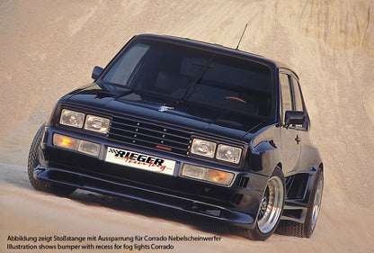 VW Golf 1 Rieger Spoilerstoßstange Breitbau II (Golf 2 Breitbau I) mit Aussparung für NSW, GFK, 
Montagezubehör