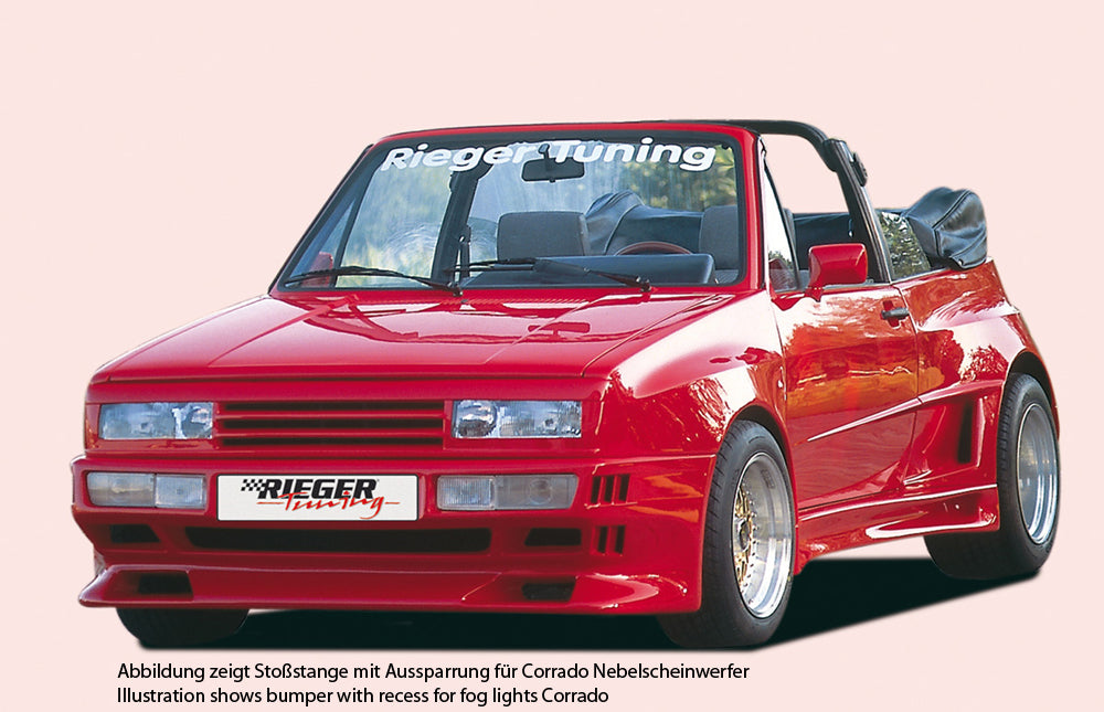 VW Golf 1 Rieger Spoilerstoßstange Breitbau II (Golf 2 Breitbau I) mit Aussparung für NSW, GFK, 
Montagezubehör