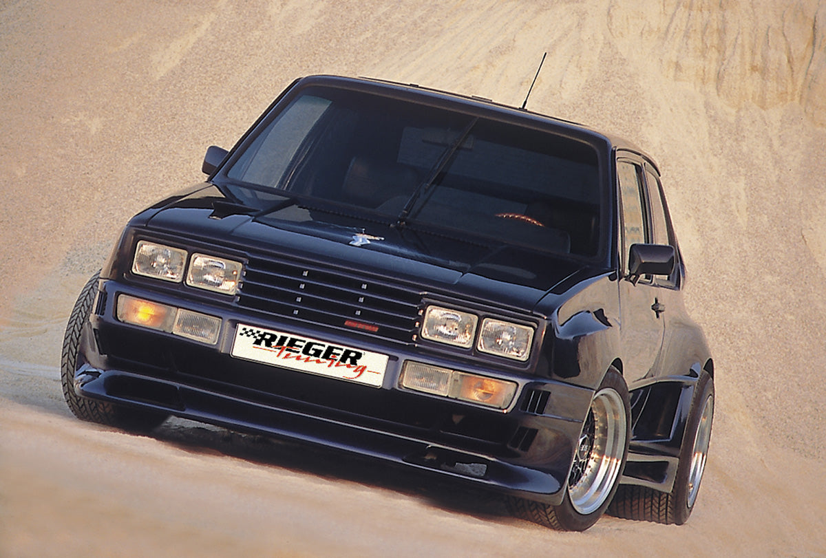 VW Golf 1 Rieger Spoilerstoßstange Breitbau I Golf 1/Scir. 1 auch Breitbau II mit Aussparung für NSW, GFK, 
Gutachten, Montagezubehör