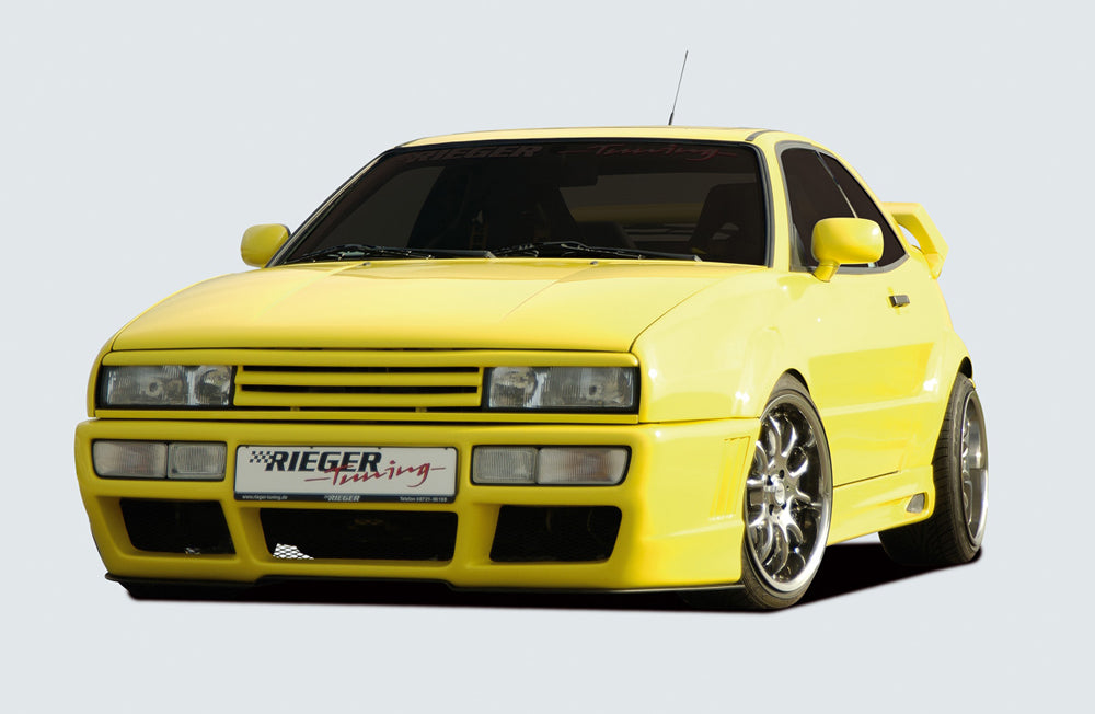 VW Corrado (53I) Rieger Spoilerstoßstange RS-Four Look nur für VR6 mit Lüftungsschlitzen, mit Aussparung für NSW, ABS, 
inkl. Alugitter, Gutachten, Montagezubehör
