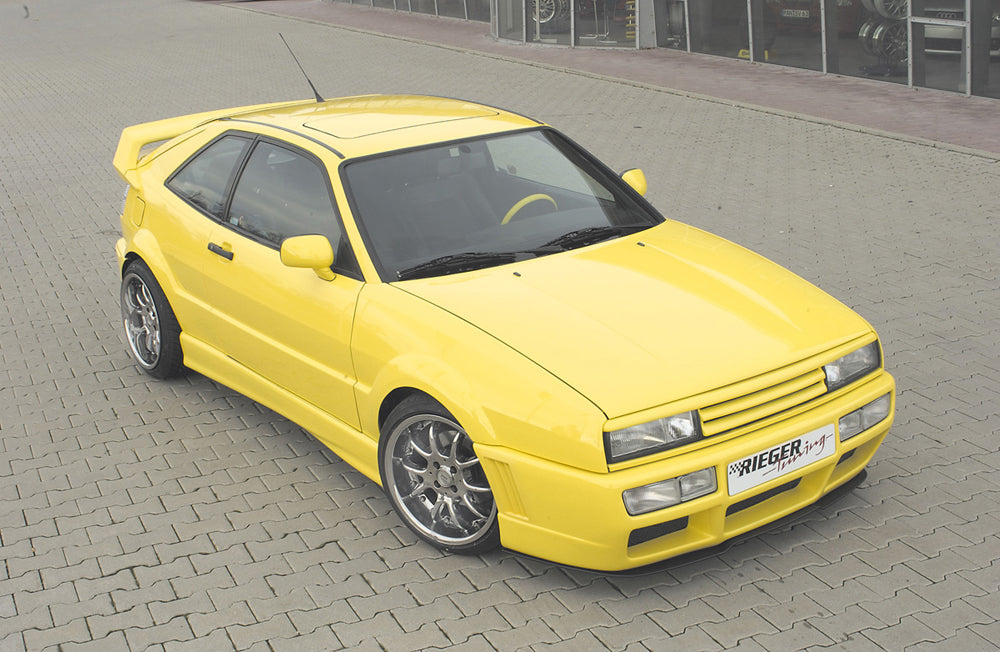 VW Corrado (53I) Rieger Spoilerstoßstange RS-Four Look nur für VR6 mit Lüftungsschlitzen, mit Aussparung für NSW, ABS, 
inkl. Alugitter, Gutachten, Montagezubehör