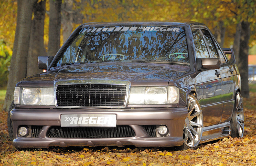 Mercedes 190 (W201) Rieger Spoilerstoßstange    mit Aussparung für NSW, ABS, 
inkl. Alugitter, Montagezubehör, ABE