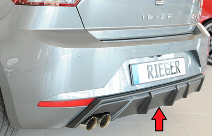 Seat Ibiza (KJ) Rieger Heckeinsatz mit Endrohraussparung für Sport-ESD links für Sportendrohr li., (2x76mm ø), ABS, 
inkl. Montagezubehör, Gutachten