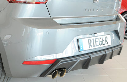 Seat Ibiza (KJ) Rieger Heckeinsatz mit Endrohraussparung für Sport-ESD links für Sportendrohr li., (2x76mm ø), ABS, 
inkl. Montagezubehör, Gutachten