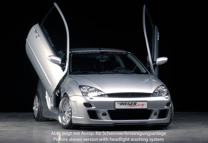 Ford Focus 1 Rieger Spoilerstoßstange -> bis Modell 10/2001 mit Aussparung für Blinkleuchten, mit seitlichen Rippen, ABS, 
inkl. Alugitter, Montagezubehör, ABE
