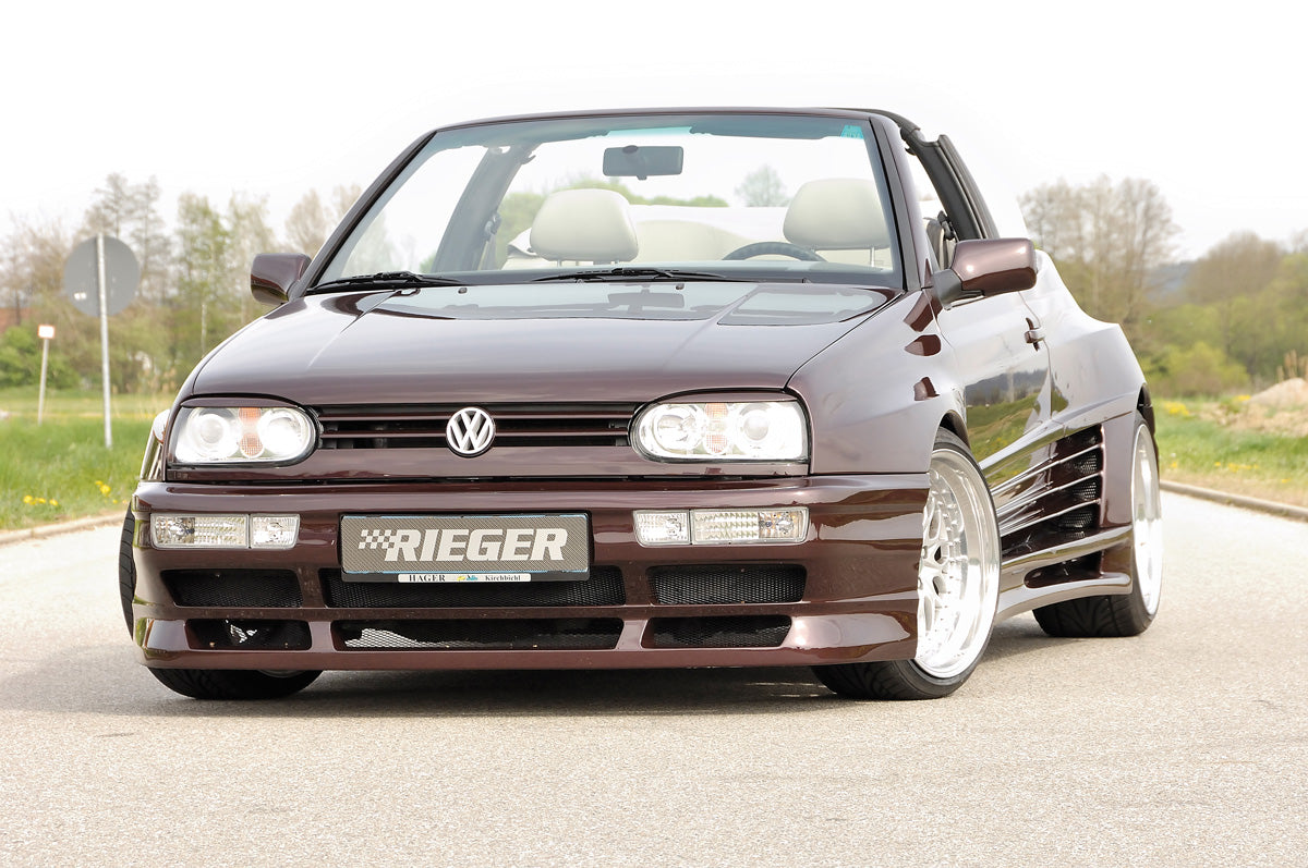 VW Golf 3 Rieger Spoilerstoßstange Breitbau II  mit Aussparung für Blinkleuchten, mit Aussparung für NSW, GFK, 
Montagezubehör
