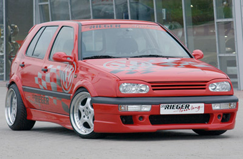 VW Golf 3 Rieger Spoilerstoßstange  mit Aussparung für Blinkleuchten, mit Aussparung für NSW, ABS, 
inkl. Alugitter, Gutachten, Montagezubehör