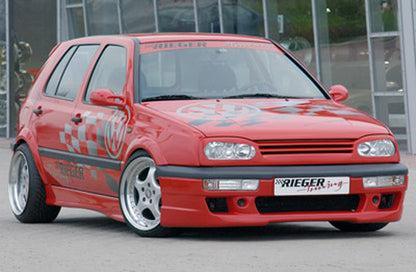 VW Golf 3 Rieger Spoilerstoßstange  mit Aussparung für Blinkleuchten, mit Aussparung für NSW, ABS, 
inkl. Alugitter, Gutachten, Montagezubehör