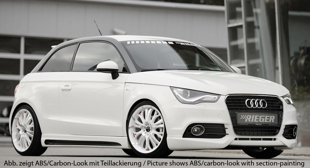 Audi A1 (8X) Rieger Seitenschweller  links, mit Schacht, mit Ausschnitt, ABS, für Fzg. mit S-Line Exterieur und ohne S-Line Exterieur, 
inkl. Alugitter, Montagezubehör, Gutachten