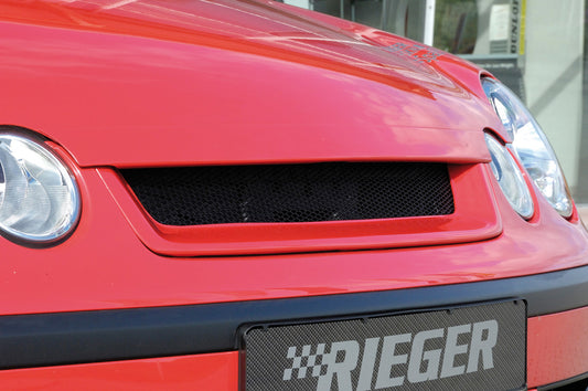 VW Polo 5 (9N) Rieger Grill nicht für 9N2 ! ohne Aussparung für Emblem, ABS, 
inkl. Alugitter, Gutachten, Montagezubehör