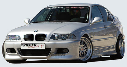 BMW 3er E46 Rieger Spoilerstoßstange    mit Halter f. orig. M-Technik-NSW, mit zusätzlichen Lüftungsschlitzen, in Lochblechoptik, ABS, 
inkl. Alugitter, Gutachten, Montagezubehör