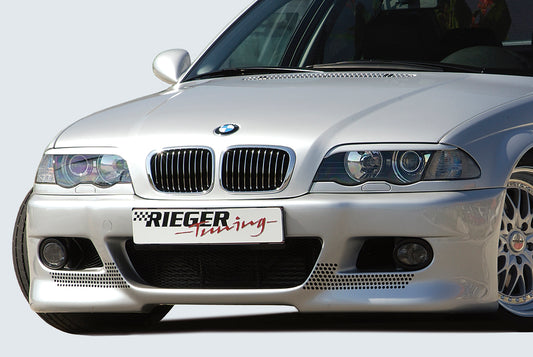 BMW 3er E46 Rieger Spoilerstoßstange    mit Halter f. orig. M-Technik-NSW, mit zusätzlichen Lüftungsschlitzen, in Lochblechoptik, ABS, 
inkl. Alugitter, Gutachten, Montagezubehör