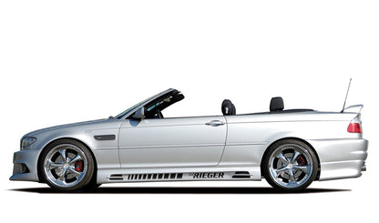 BMW 3er E46 Rieger Seitenschweller (185mm) -> nicht für Touring tiefe Version, links, mit Schacht und 2 Ausschnitten, ABS, 
inkl. Alugitter, Gutachten, Montagezubehör