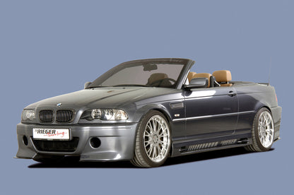 BMW 3er E46 Rieger Seitenschweller (185mm) -> nicht für Touring tiefe Version, links, mit Schacht und 2 Ausschnitten, ABS, 
inkl. Alugitter, Gutachten, Montagezubehör