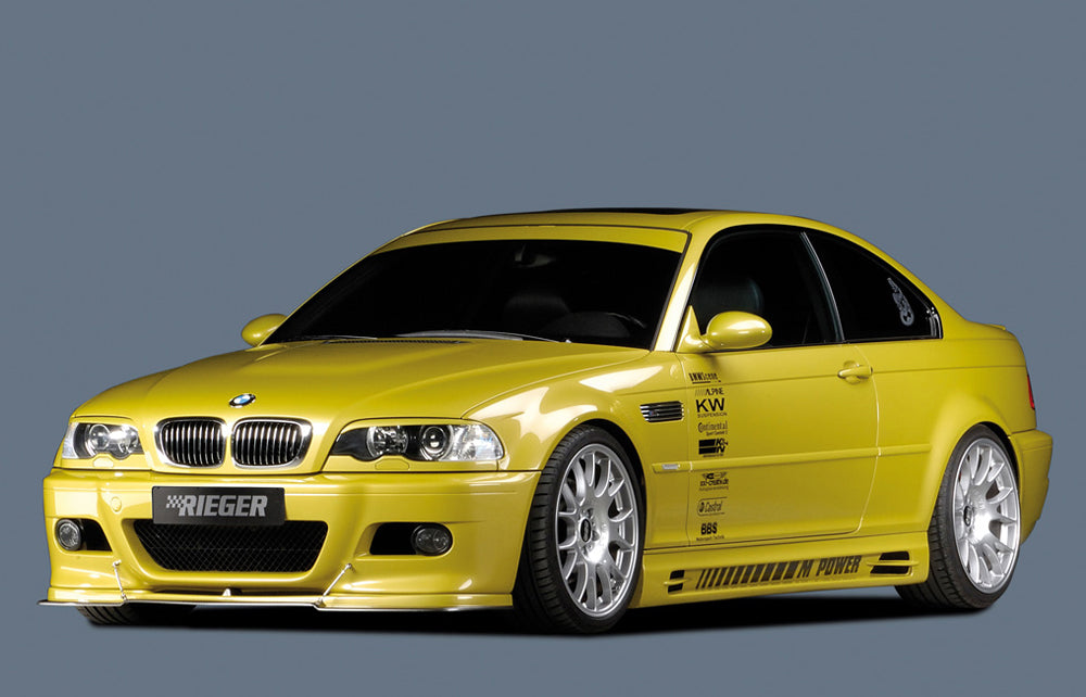 BMW 3er E46 Rieger Seitenschweller (185mm) -> nicht für Touring tiefe Version, links, mit Schacht und 2 Ausschnitten, ABS, 
inkl. Alugitter, Gutachten, Montagezubehör