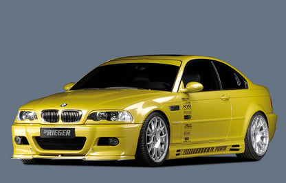 BMW 3er E46 Rieger Seitenschweller (185mm) -> nicht für Touring tiefe Version, links, mit Schacht und 2 Ausschnitten, ABS, 
inkl. Alugitter, Gutachten, Montagezubehör