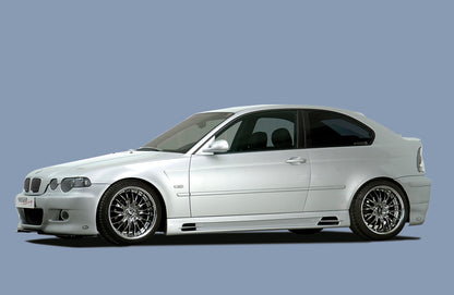 BMW 3er E46 Rieger Seitenschweller (185mm) -> nicht für Touring tiefe Version, links, mit Schacht und 2 Ausschnitten, ABS, 
inkl. Alugitter, Gutachten, Montagezubehör