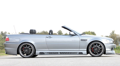 BMW 3er E46 Rieger Seitenschweller (185mm) -> nicht für Touring tiefe Version, links, mit Schacht und 2 Ausschnitten, ABS, 
inkl. Alugitter, Gutachten, Montagezubehör