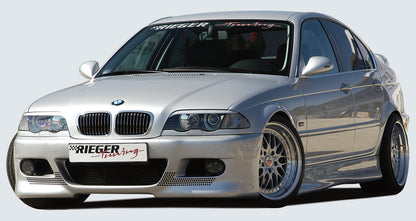 BMW 3er E46 Rieger Spoilerstoßstange -> Vorgängermodell mit speziellen Halterungen mit Halter f. orig. NSW, mit zusätzlichen Lüftungsschlitzen, in Lochblechoptik, ABS, 
Alugitter, Gutachten, Montagezubehör