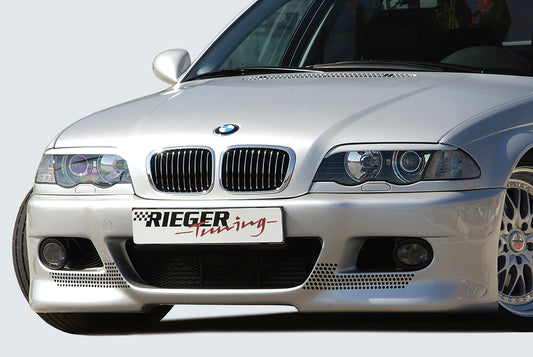 BMW 3er E46 Rieger Spoilerstoßstange -> Vorgängermodell mit speziellen Halterungen mit Halter f. orig. NSW, mit zusätzlichen Lüftungsschlitzen, in Lochblechoptik, ABS, 
Alugitter, Gutachten, Montagezubehör