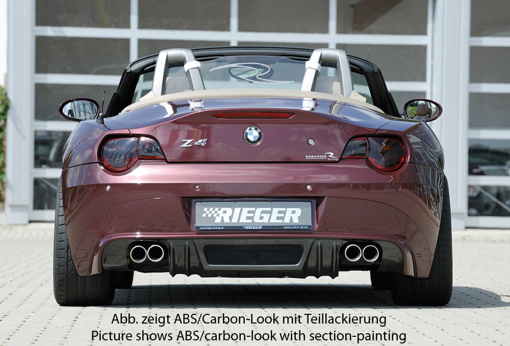 BMW Z4 (E85) Rieger Heckansatz    für Doppelendrohr li. u. re., (4x76mm ø), ABS, 
inkl. Alugitter, Montagezubehör, Gutachten