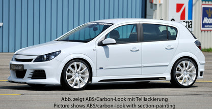 Opel Astra H Rieger Seitenschweller  links, mit Schacht, mit Ausschnitt, ABS, 
inkl. Montagezubehör, Alugitter