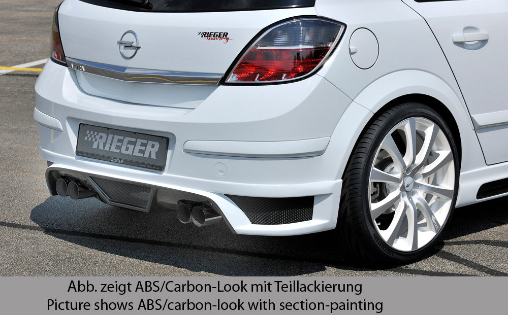 Opel Astra H Rieger Heckschürzenansatz  für Doppelendrohr li. u. re., ABS, für Fzg. mit OPC und ohne OPC, 
inkl. Montagezubehör, Alugitter