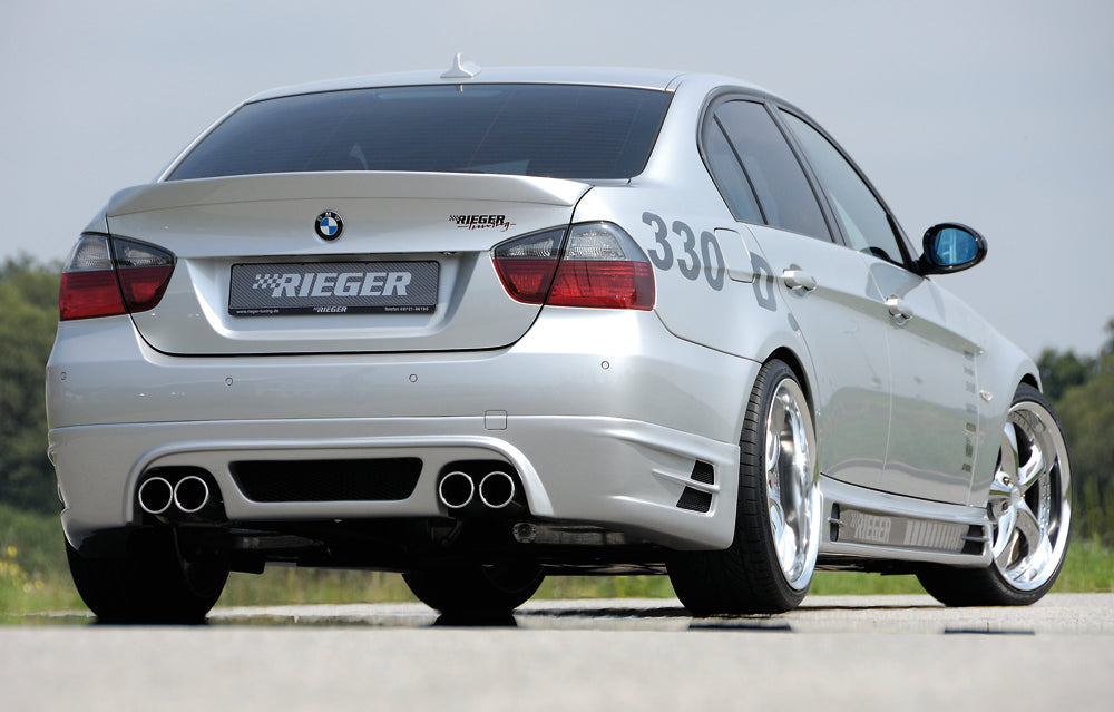 BMW 3er E90 Rieger Heckschürzenansatz BMW E90 335i Optik -> für 335i!  Nicht für M-Paket-Heckschürze! für Doppelendrohr li. u. re. (335i-Look), ABS, 
inkl. Alugitter, Montagezubehör, Gutachten
