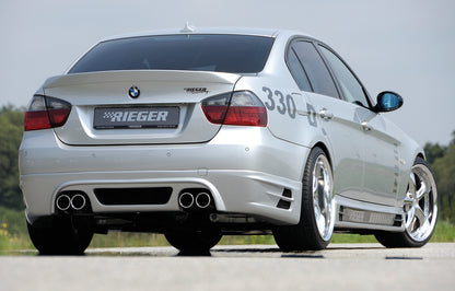 BMW 3er E90 Rieger Heckschürzenansatz BMW E90 335i Optik -> für 335i!  Nicht für M-Paket-Heckschürze! für Doppelendrohr li. u. re. (335i-Look), ABS, 
inkl. Alugitter, Montagezubehör, Gutachten