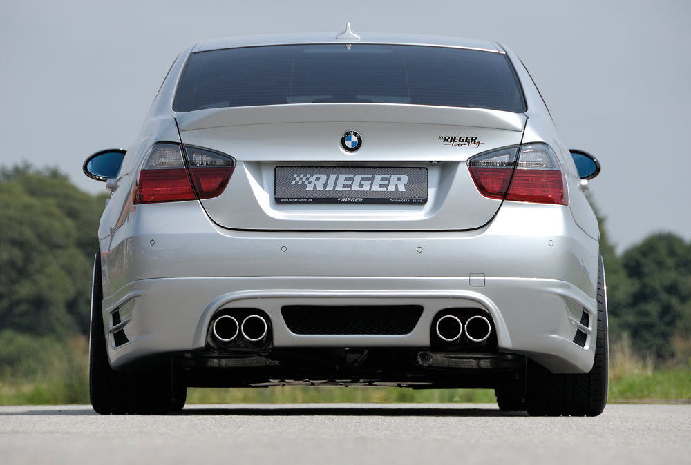 BMW 3er E90 Rieger Heckschürzenansatz BMW E90 335i Optik -> für 335i!  Nicht für M-Paket-Heckschürze! für Doppelendrohr li. u. re. (335i-Look), ABS, 
inkl. Alugitter, Montagezubehör, Gutachten
