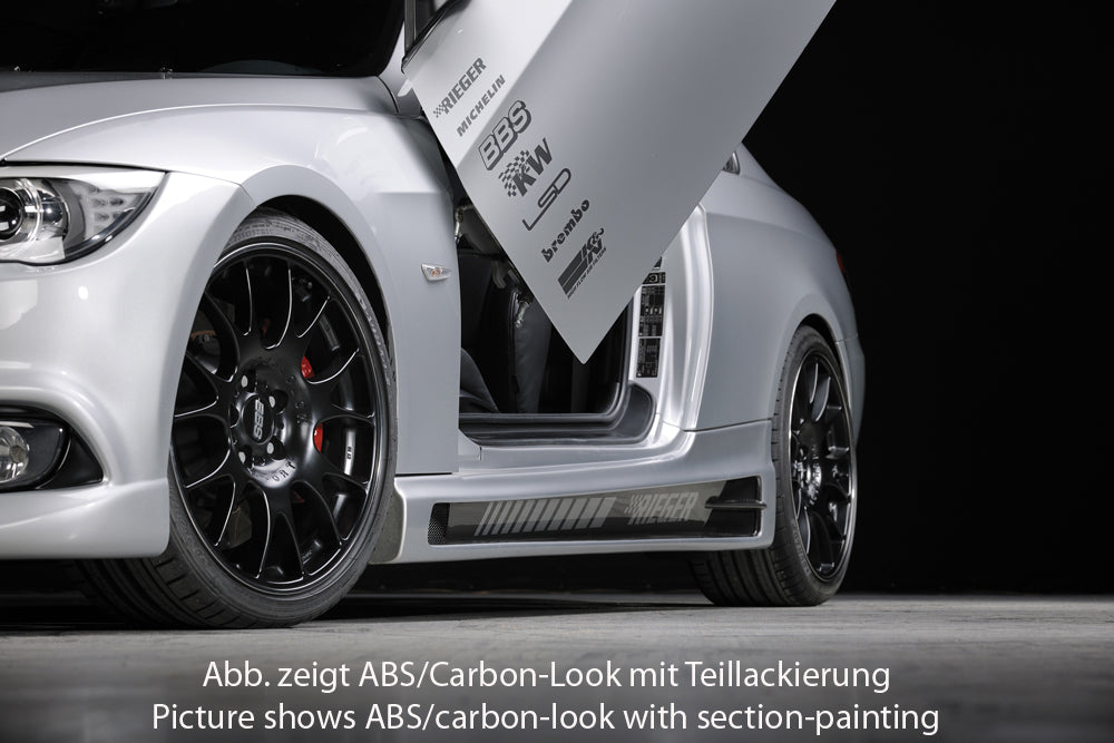 BMW 3er E92 Rieger Seitenschweller    links, mit Schacht und 2 Ausschnitten, ABS, 
inkl. Alugitter, Gutachten, Montagezubehör