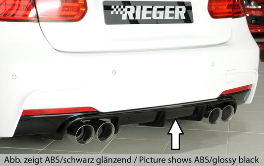 BMW 3er F30  (3L) Rieger Heckeinsatz nur für M-Paket-Heckschürze für Doppelendrohr li. u. re. (335i-/340i-Look), (4x90mm ø), ABS, für Fzg. mit M-Technik, 
inkl. Montagezubehör, Gutachten