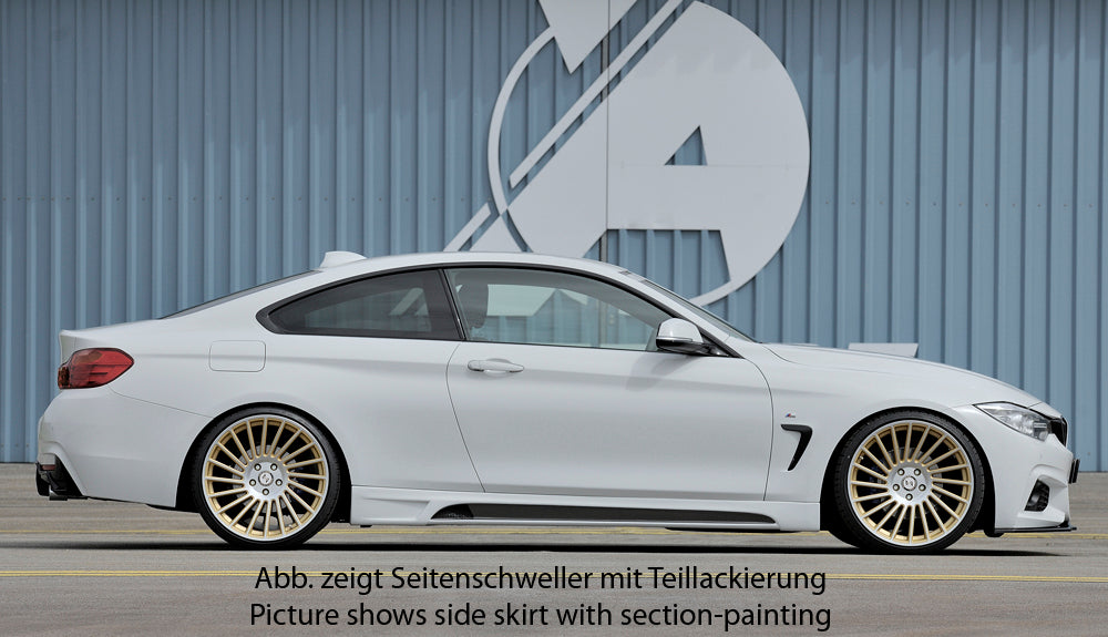 BMW 4er F32  (3C) Rieger Seitenschweller  links, mit Schacht, mit Ausschnitt, ABS, 
inkl. Montagezubehör, Alugitter, Gutachten