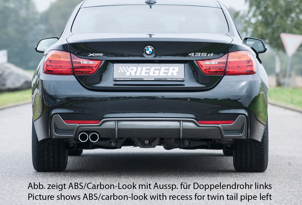BMW 4er F32  (3C) Rieger Heckeinsatz nur für M-Paket-Heckschürze mit Gittereinsatz li./re., für orig. Endrohr li., ABS, für Fzg. mit M-Technik, 
inkl. Alugitter, Montagezubehör, Gutachten
