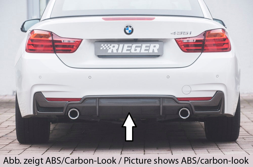 BMW 4er F32  (3C) Rieger Heckeinsatz (nur 435i) nur für M-Paket-Heckschürze mit Gittereinsatz li./re., für orig. Endrohr li. u. re. (435i-/440i-Look), ABS, für Fzg. mit M-Technik, 
inkl. Alugitter, Montagezubehör, Gutachten