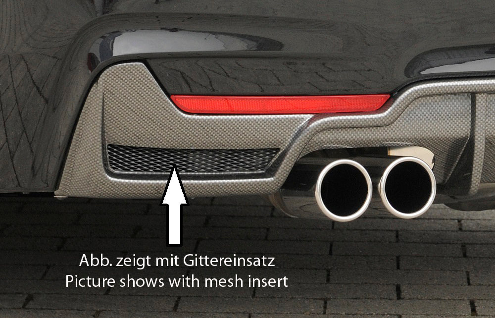 BMW 4er F32  (3C) Rieger Heckeinsatz nur für M-Paket-Heckschürze mit Gittereinsatz li./re., für Doppelendrohr li. u. re. (435i-/440i-Look), (4x80mm ø), ABS, für Fzg. mit M-Technik, 
inkl. Alugitter, Montagezubehör, Gutachten