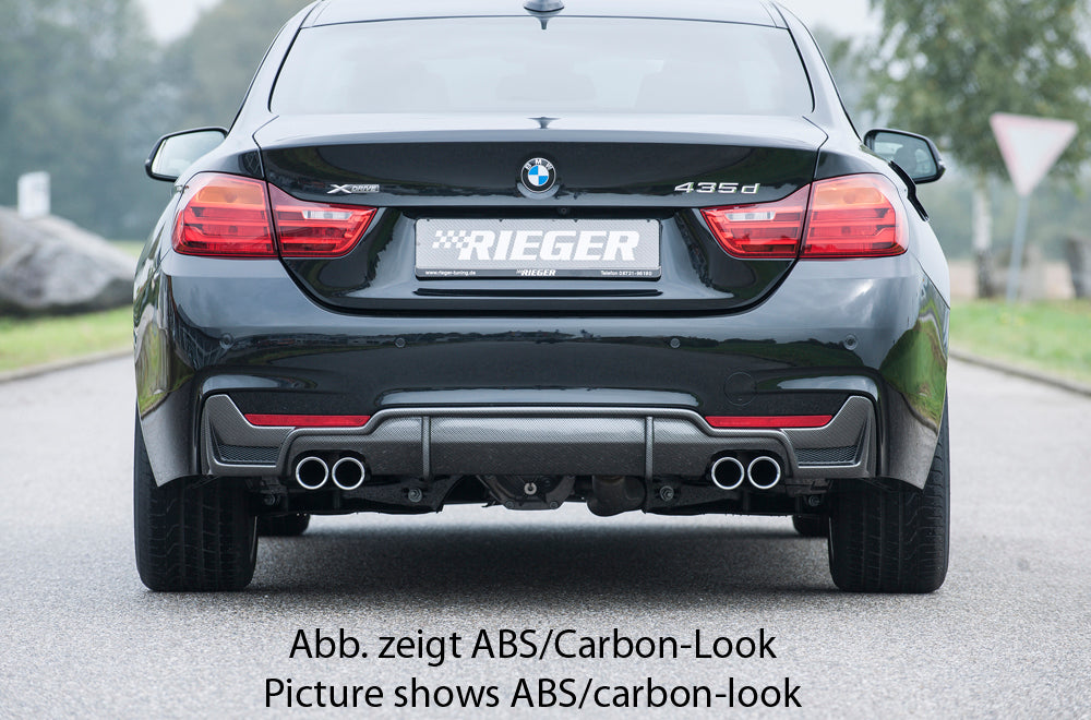 BMW 4er F32  (3C) Rieger Heckeinsatz Carbon nur für M-Paket-Heckschürze mit Gittereinsatz li./re., für Doppelendrohr li. u. re., (4x76mm ø), ABS, für Fzg. mit M-Technik, 
inkl. Alugitter, Montagezubehör, Gutachten