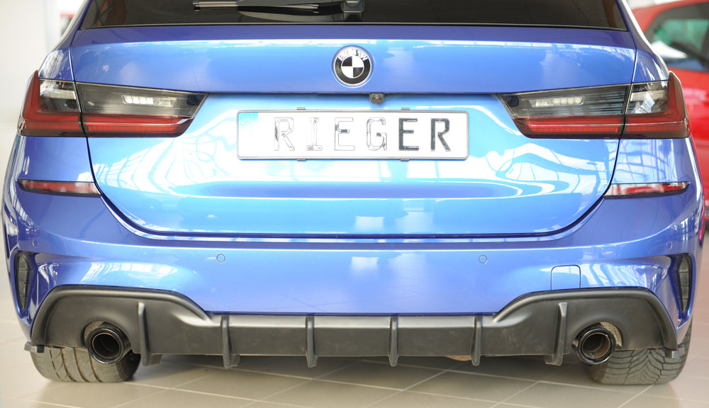 BMW 3er G20  (G3L) Rieger Heckeinsatz (für Fzg. mit AHK) für orig. Endrohr li. u. re., (90mm ø), ABS, für Fzg. mit M-Sport...