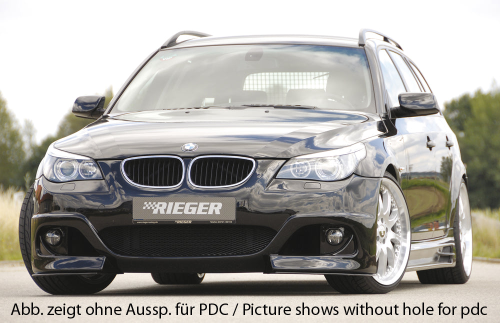 BMW 5er E60 Rieger Spoilerstoßstange (wie 53611) für Facelift 2008- ABS, für Fzg. mit Scheinwerferreinigungsanlage, Einparkhilfe (PDC), 
inkl. Alugitter, Montagezubehör