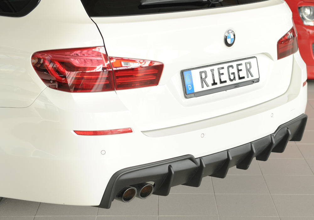 BMW 5er F10  (5L) Rieger Heckeinsatz (für Fzg. mit AHK) für orig. Doppelendrohr li, (2x76mm ø), ABS, für Fzg. mit M-Sport-...
