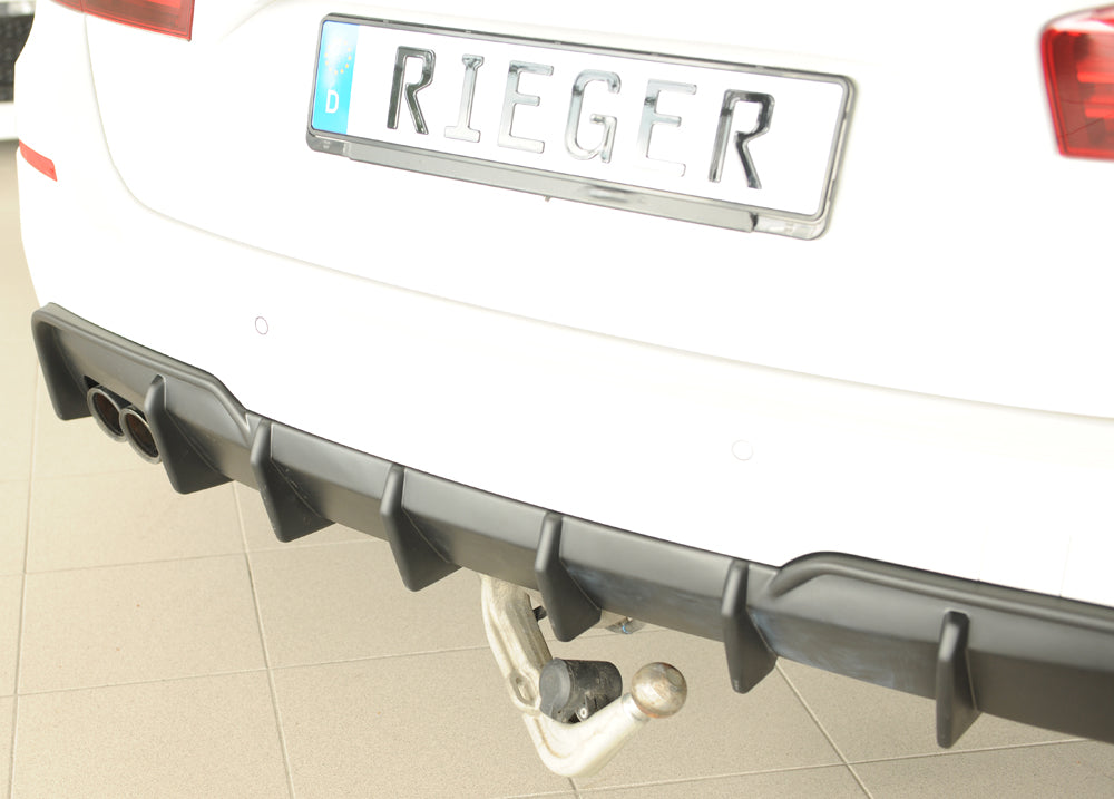 BMW 5er F10  (5L) Rieger Heckeinsatz (für Fzg. mit AHK) für orig. Doppelendrohr li, (2x76mm ø), ABS, für Fzg. mit M-Sport-...