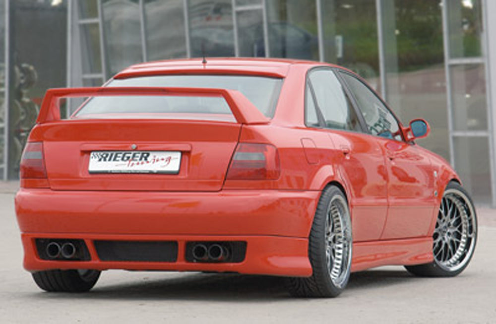 Audi A4 (B5) Rieger Heckansatz RS-Four-Look  für 4-Rohr-Auspuffanlage, bis Modell 1999 tiefe Version, ABS, 
inkl. Alugitter, Gutachten, Montagezubehör