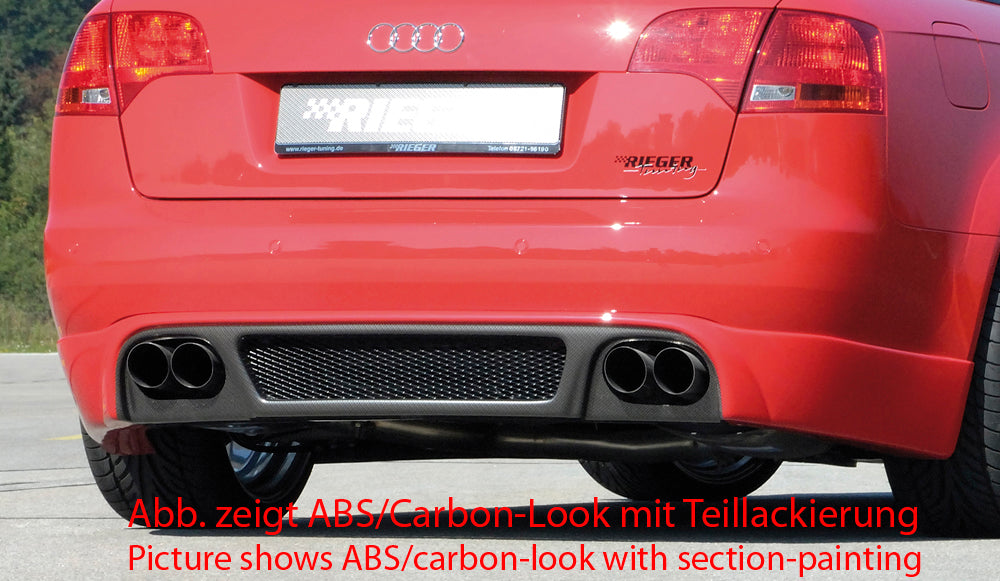 Audi A4 (8E) Typ B7 Rieger Heckschürzenansatz  für Doppelendrohr li. u. re., ABS, für Fzg. mit S-Line Exterieur und ohne S-Line Exterieur, 
inkl. Alugitter, Gutachten, Montagezubehör