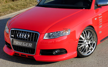 Audi A4 (8E) Typ B7 Rieger Spoilerlippe   Nur für S-Line Exterieur mit 3 Lüftungsschlitzen mittig, ABS, für Fzg. mit S-Line Exterieur, 
inkl. Montagezubehör, ABE