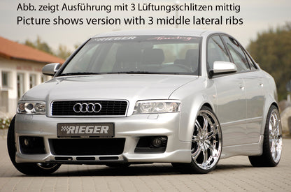 Audi A4 (8E) Typ B6 Rieger Spoilerstoßstange neues Design   ohne Lüftungsschlitze, ABS, für Fzg. mit Scheinwerferreinigungsanlage, 
inkl. Alugitter, Montagezubehör, ABE